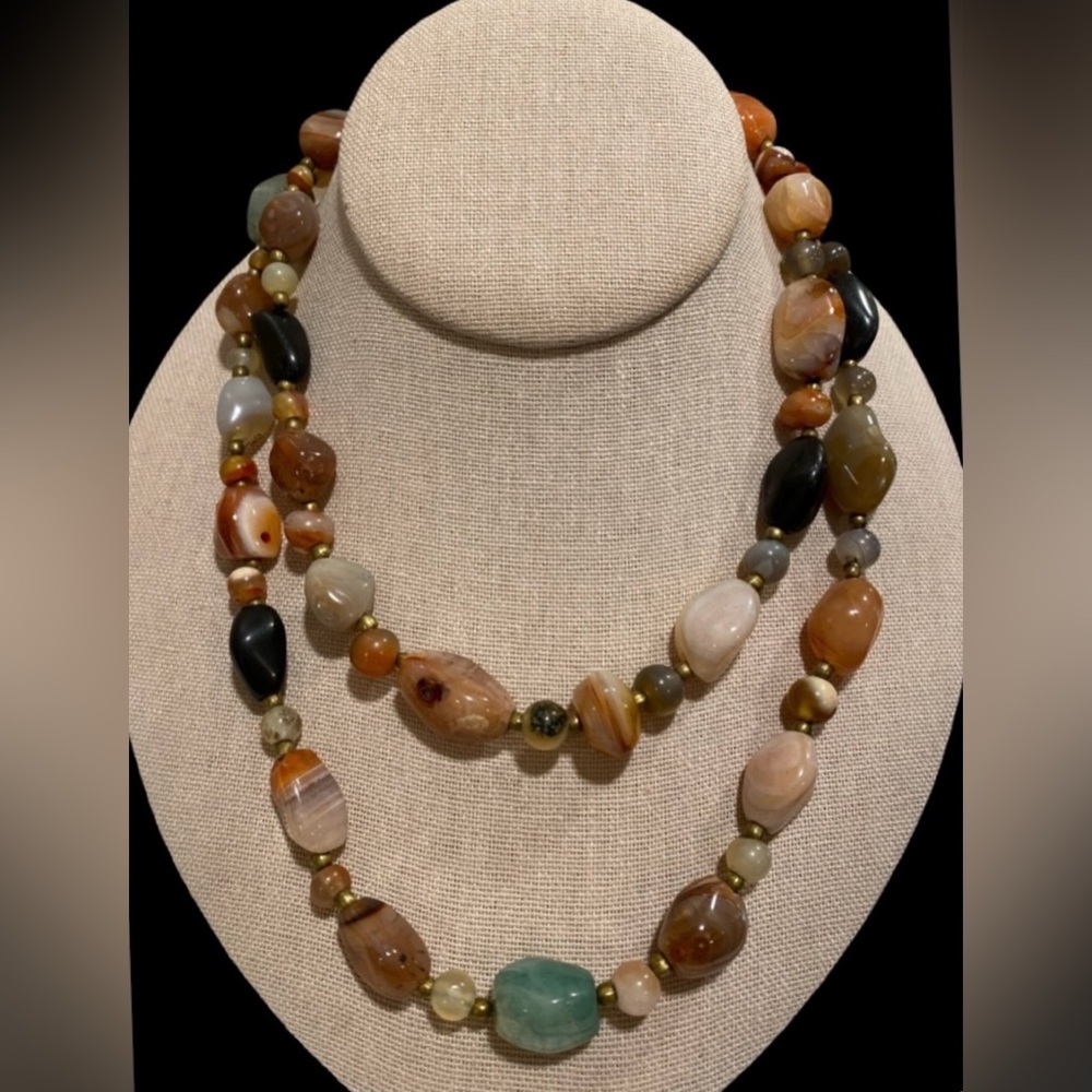Polished Mixed Agate Stone Traveler Beggar Beads Necklace